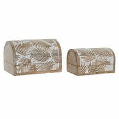 DKD Home Decor Komplet okrasnih škatel DKD Home Decor Tropical Mango wood Listovi (2 kosa)