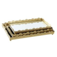 DKD Home Decor Komplet pladnjev DKD Home Decor Mirror Golden Metal Oriental (24 x 14 x 4 cm)