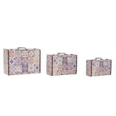 DKD Home Decor Komplet okrasnih škatel DKD Home Decor Canvas Wood Tile (3 kosi)