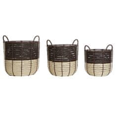 DKD Home Decor Košarica komplet DKD Home Decor Brown Natural Wood Rope Boho 37 x 36 x 39,5 cm (3 kosi)