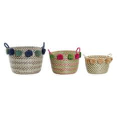 DKD Home Decor Košarica komplet DKD Home Decor PP Pompoms Mediterranean (46 x 44 x 34 cm)