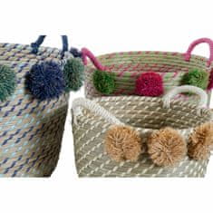 DKD Home Decor Košarica komplet DKD Home Decor PP Pompoms Mediterranean (46 x 44 x 34 cm)