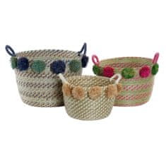 DKD Home Decor Košarica komplet DKD Home Decor PP Pompoms Mediterranean (46 x 44 x 34 cm)