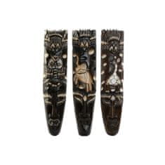 DKD Home Decor Stenska dekoracija DKD Home Decor Beige Wood Dark brown Mask Tribal (11 x 4 x 50 cm) (3 enote)