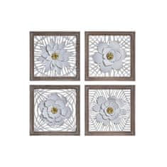 DKD Home Decor Stenska dekoracija DKD Home Decor Flower Golden Brown White 40,5 x 3 x 40,5 cm Shabby Chic (4 kosi)