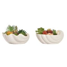 DKD Home Decor Okrasne rastline DKD Home Decor Vaza Shell White Resin Multicolour PE (23 x 19 x 16 cm) (2 enoti)