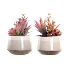 DKD Home Decor Okrasna rastlina DKD Home Decor Pink Brown White Green Stoneware PE (14,5 x 12 x 21 cm) (2 enoti)