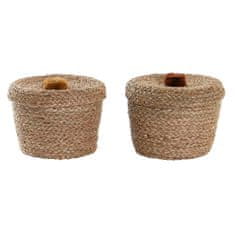 DKD Home Decor Okrasna košara DKD Home Decor S pokrovom Pompom Seagrass (22 x 22 x 20 cm) (2 enoti)