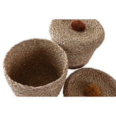 DKD Home Decor Okrasna košara DKD Home Decor S pokrovom Pompom Seagrass (22 x 22 x 20 cm) (2 enoti)