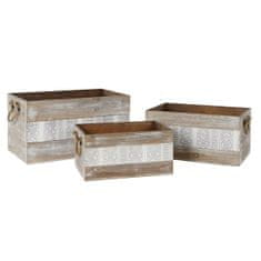 DKD Home Decor Komplet okrasnih škatel DKD Home Decor Wood PU Boho (3 kosi)