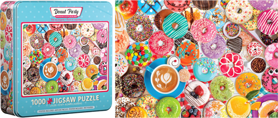 EuroGraphics Puzzle v pločevinasti škatli Doughnut party 1000 kosov