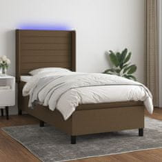 Vidaxl Box spring postelja z vzmetnico LED temno rjava 90x190 cm blago