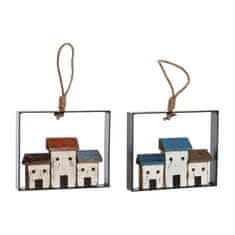 DKD Home Decor Stenska dekoracija DKD Home Decor Modra Les Rjava Bela Hiše (18 x 3 x 15 cm) (2 enoti)