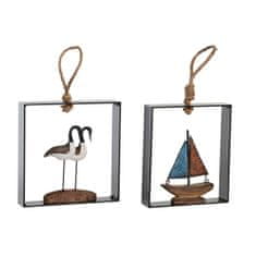 DKD Home Decor Stenska dekoracija DKD Home Decor Rdeča modra lesena rjava bela (15 x 3 x 15 cm) (2 enoti)