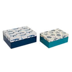 DKD Home Decor Komplet zložljivih škatlic za organiziranje DKD Home Decor Wood Sky blue Navy Blue (20 x 14,5 x 7,5 cm) (2 enoti)