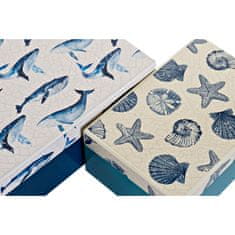 DKD Home Decor Komplet zložljivih škatlic za organiziranje DKD Home Decor Wood Sky blue Navy Blue (20 x 14,5 x 7,5 cm) (2 enoti)