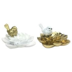 DKD Home Decor Dekorativna figura DKD Home Decor Flower Golden White Resin Bird (19,5 x 18,5 x 10,5 cm) (2 enoti)