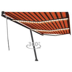 Vidaxl Ročno zložljiva tenda z LED lučmi 600x350 cm oranžna in rjava