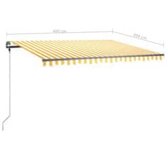 Vidaxl Ročno zložljiva tenda z LED lučkami 400x300 cm rumena in bela