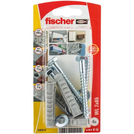 FISCHER Stenski čepi in vijaki Fischer 535513 Stenski čepi in vijaki 4 enote (7 x 60 mm)