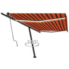 shumee Avtomatska tenda LED + senzor 500x300 cm oranžna/rjava