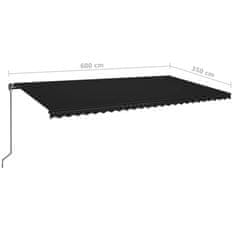 Vidaxl Ročno zložljiva tenda z LED lučmi 600x350 cm antracitna