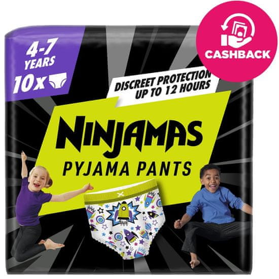 Pampers NINJAMAS Plenicne pižamske hlače Vesoljske ladje, 10 kosov, 7 let, 17kg-30kg