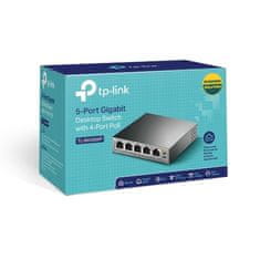 TP-Link Stikalo 5-portna vrata GbE RJ45, vključno s 4-kratnim priključkom PoE; namizni računalnik