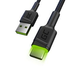 shumee Green Cell Ray - Kabel USB - USB-C kabel 120 cm z zeleno LED osvetlitvijo ozadja in podporo za hitro polnjenje Ultra Charge, QC 3.0