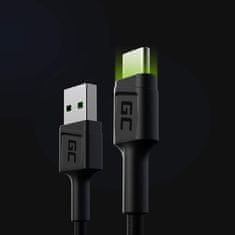 Green Cell Green Cell Ray - Kabel USB - USB-C 120 cm z zeleno osvetlitvijo LED in podporo za hitro polnjenje Ultra Charge, QC 3.0