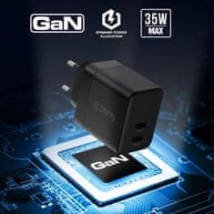 Crong Crong Ultra Compact GaN - Polnilec 2x USB-C 35W PD 3.0 s PPS (črn)