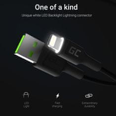 Green Cell Green Cell Ray - Kabel USB - Lightning 200 cm z belo LED osvetlitvijo, Apple hitro polnjenje 2,4 A