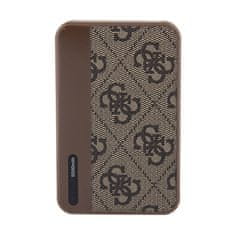 Guess Guess 4G usnje s kovinskim logotipom - Power Bank 5000 mAh 15W (rjava)