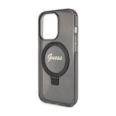 Guess Guess Ring Stand Script Glitter MagSafe - ohišje za iPhone 15 Pro (črno)