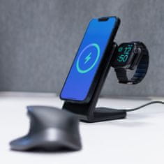 Crong Crong MagSpot Pivot Stand - brezžični polnilec 3 v 1 z MagSafe za iPhone, Apple Watch in AirPods (črn)