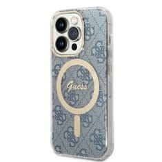 Guess Guess Bundle Pack MagSafe 4G - MagSafe ohišje za iPhone 14 Pro + komplet polnilnika (modro/zlato)