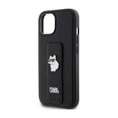 Karl Lagerfeld Karl Lagerfeld Gripstand Saffiano Choupette Pins - Ohišje za iPhone 15 (črno)