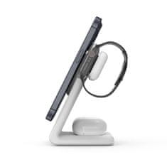 NEW Crong MagSpot Pivot Stand - brezžični polnilec 3 v 1 z MagSafe za iPhone, Apple Watch in AirPods (bel)