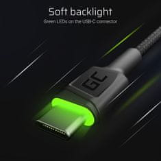 Green Cell Green Cell Ray - Kabel USB - USB-C 200 cm z zeleno LED osvetlitvijo, hitrim polnjenjem Ultra Charge, QC 3.0