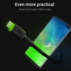 Green Cell Green Cell Ray - Kabel USB - USB-C 200 cm z zeleno LED osvetlitvijo, hitrim polnjenjem Ultra Charge, QC 3.0