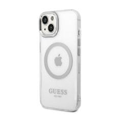 Guess Guess kovinski obrisi MagSafe - ohišje za iPhone 14 Plus (prozorno / srebrno)