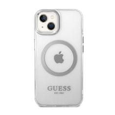 Guess Guess kovinski obrisi MagSafe - ohišje za iPhone 14 Plus (prozorno / srebrno)