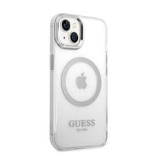 Guess Guess kovinski obrisi MagSafe - ohišje za iPhone 14 Plus (prozorno / srebrno)