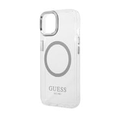 Guess Guess kovinski obrisi MagSafe - ohišje za iPhone 14 Plus (prozorno / srebrno)