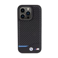 NEW BMW Leather Carbon Blue Line - Ohišje za iPhone 15 Pro (črno)