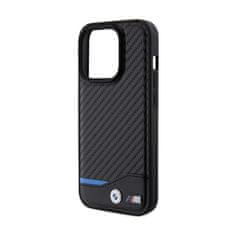 NEW BMW Leather Carbon Blue Line - Ohišje za iPhone 15 Pro (črno)