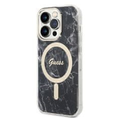 Guess Guess Bundle Pack MagSafe IML Marble - MagSafe etui za iPhone 14 Pro + komplet polnilnika (črna/zlata)