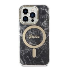 Guess Guess Bundle Pack MagSafe IML Marble - MagSafe etui za iPhone 14 Pro + komplet polnilnika (črna/zlata)