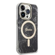 Guess Guess Bundle Pack MagSafe IML Marble - MagSafe etui za iPhone 14 Pro + komplet polnilnika (črna/zlata)