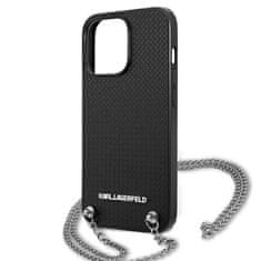 Karl Lagerfeld Karl Lagerfeld Usnje s teksturo in verigo - etui za iPhone 13 Pro Max (črno)